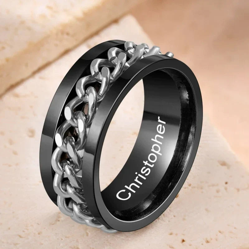 Fidget Ring for Women and Men | Anxiety Ring Stainless Steel | Black Spinner Ring