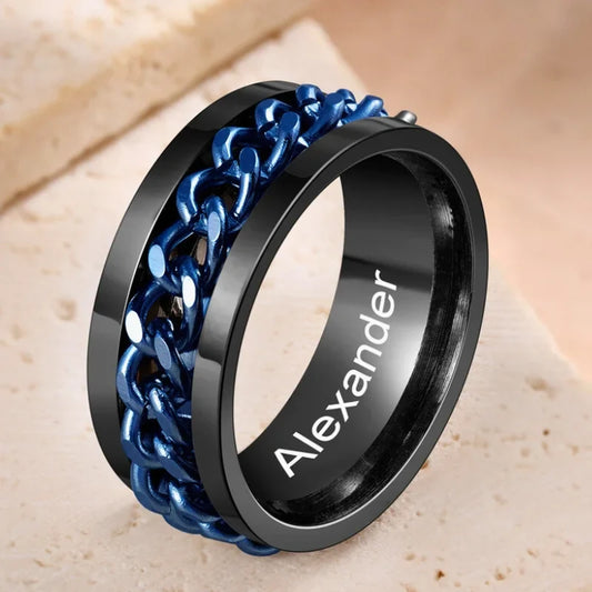 Fidget Ring for Women and Men | Anxiety Ring Stainless Steel | Blue Spinner Ring