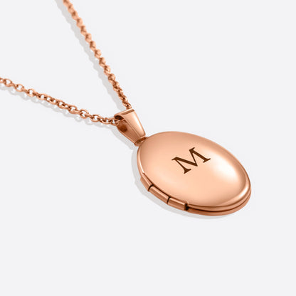 Engraved Oval Photo Locket Necklace