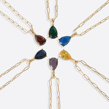 Birthstone Pendant Necklace with Dainty Paperclip Chain