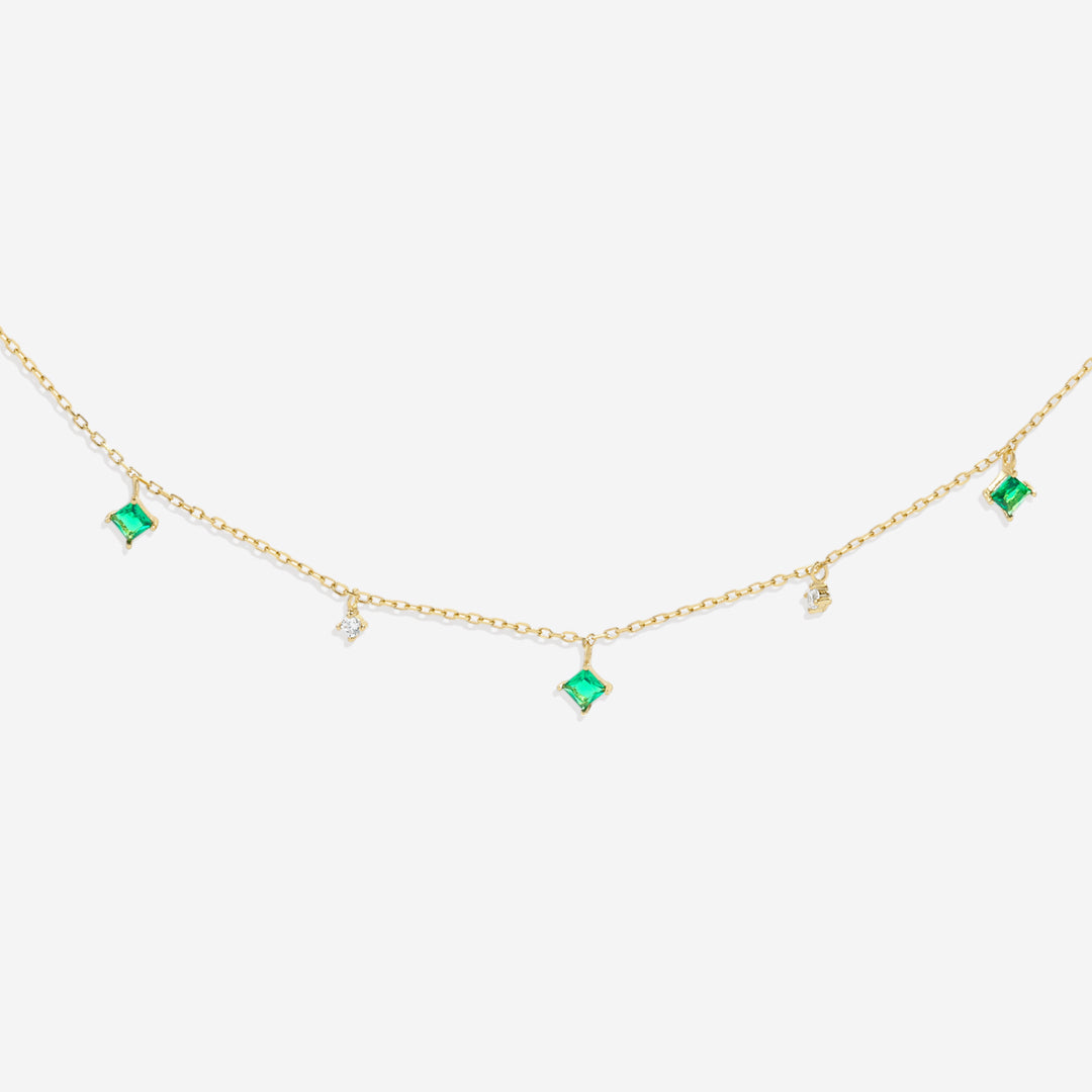 Princess-Cut Emerald Station Necklace