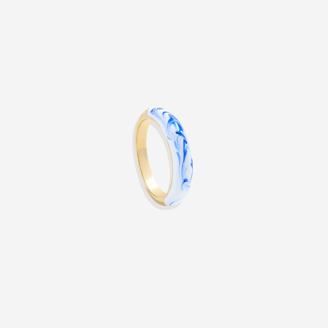 Blue Porcelain Dome Ring