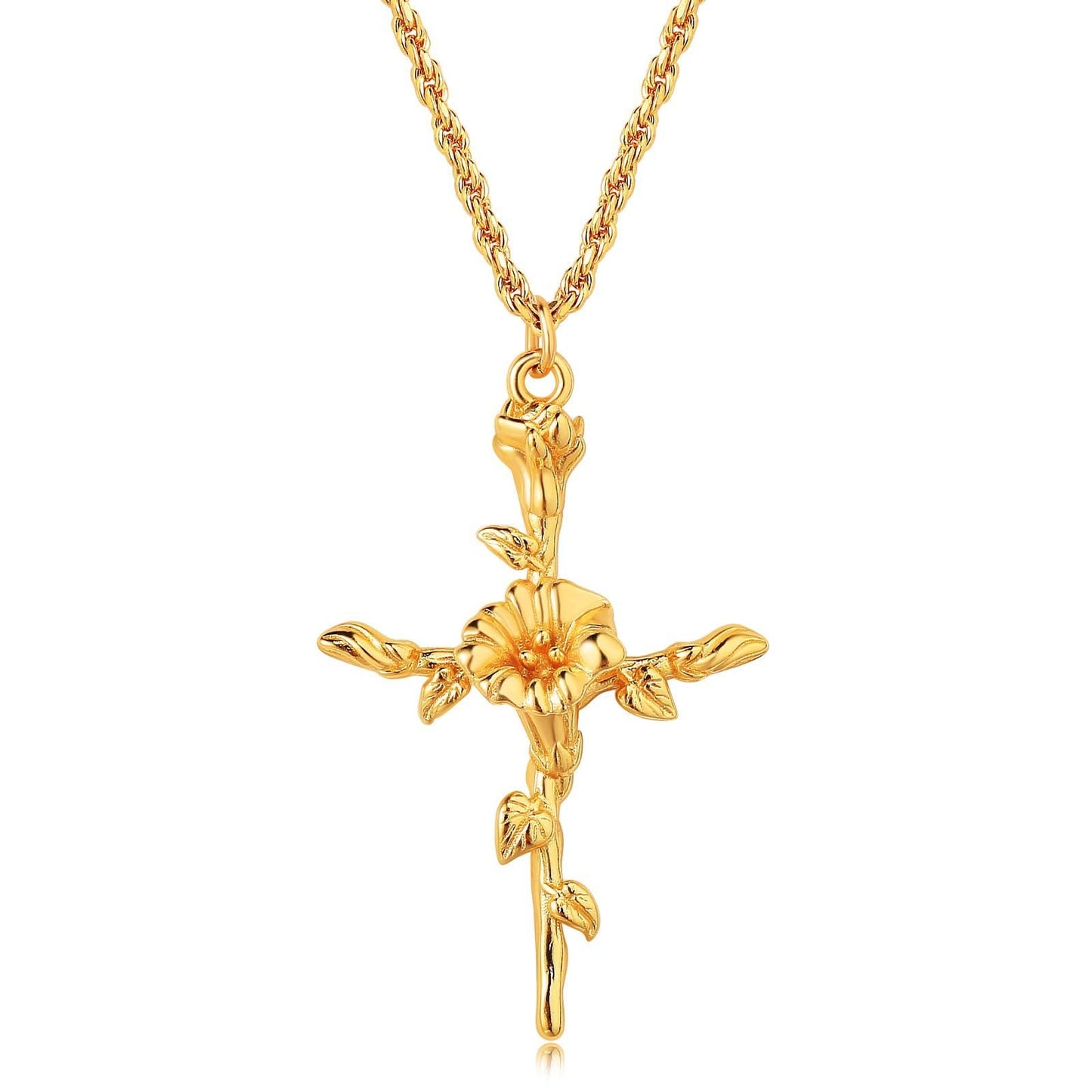 Floral Cross Pendant Necklace