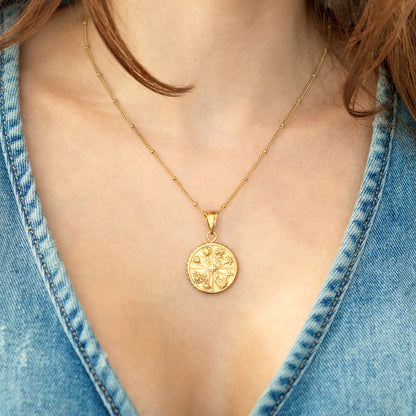 Floral Coin Pendant Necklace