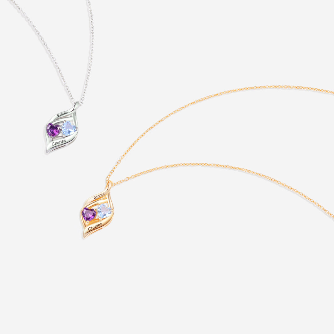 Personalized Double Heart Birthstone Necklace