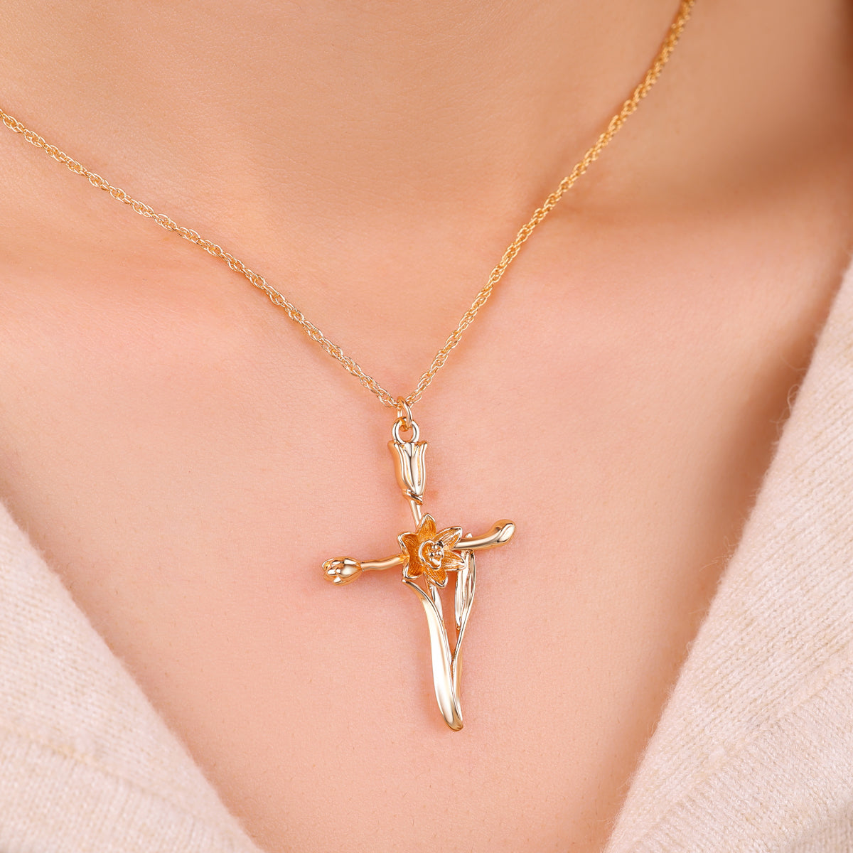 Floral Cross Pendant Necklace