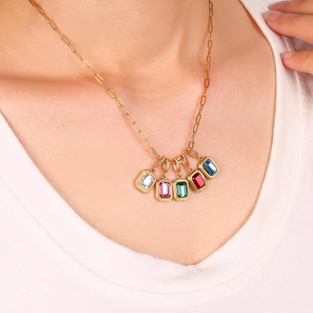 Baguette Birthstone Charm Necklace