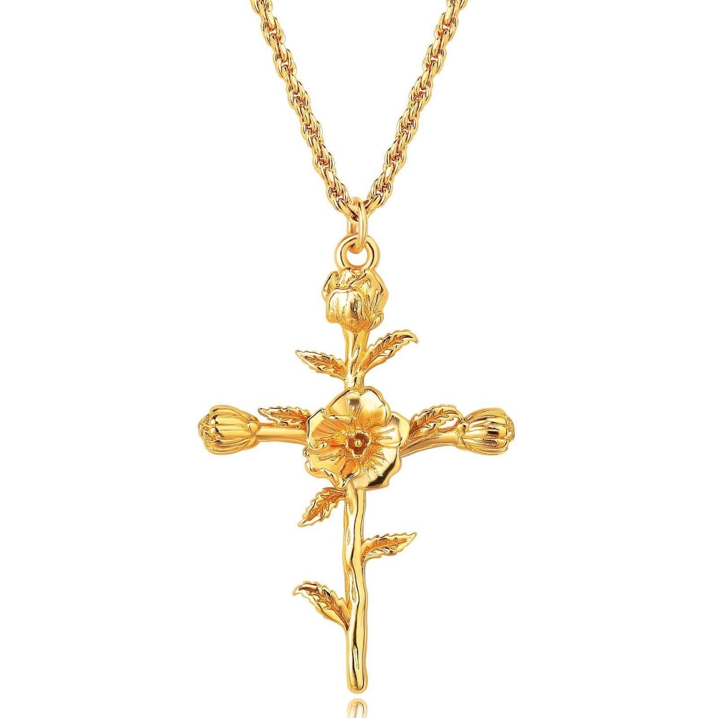 Floral Cross Pendant Necklace