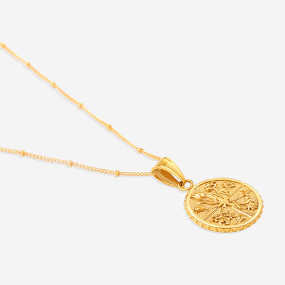 Floral Coin Pendant Necklace