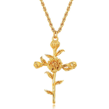 Floral Cross Pendant Necklace