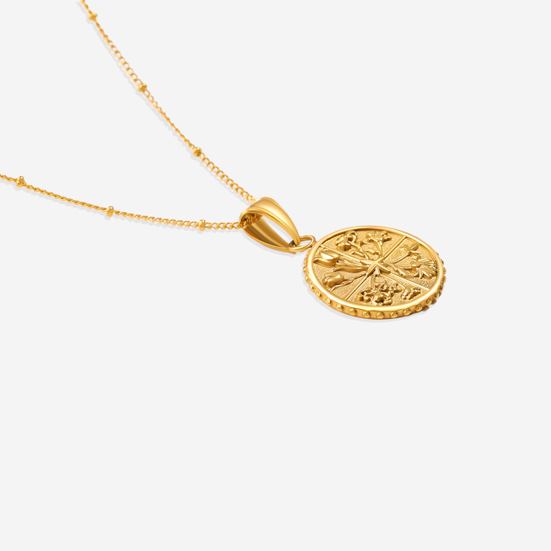 Floral Coin Pendant Necklace