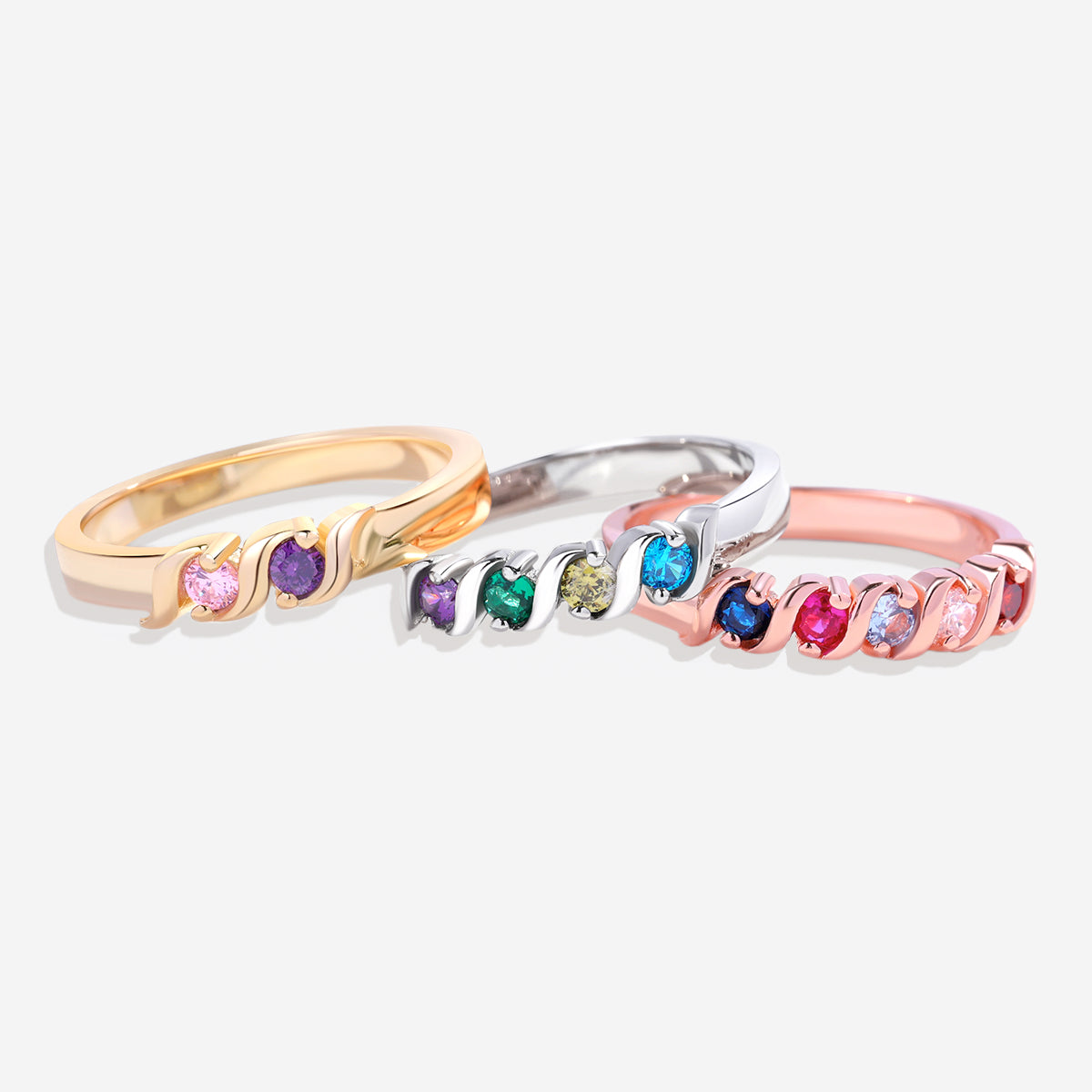 Personalized Birthstones Wave Ring