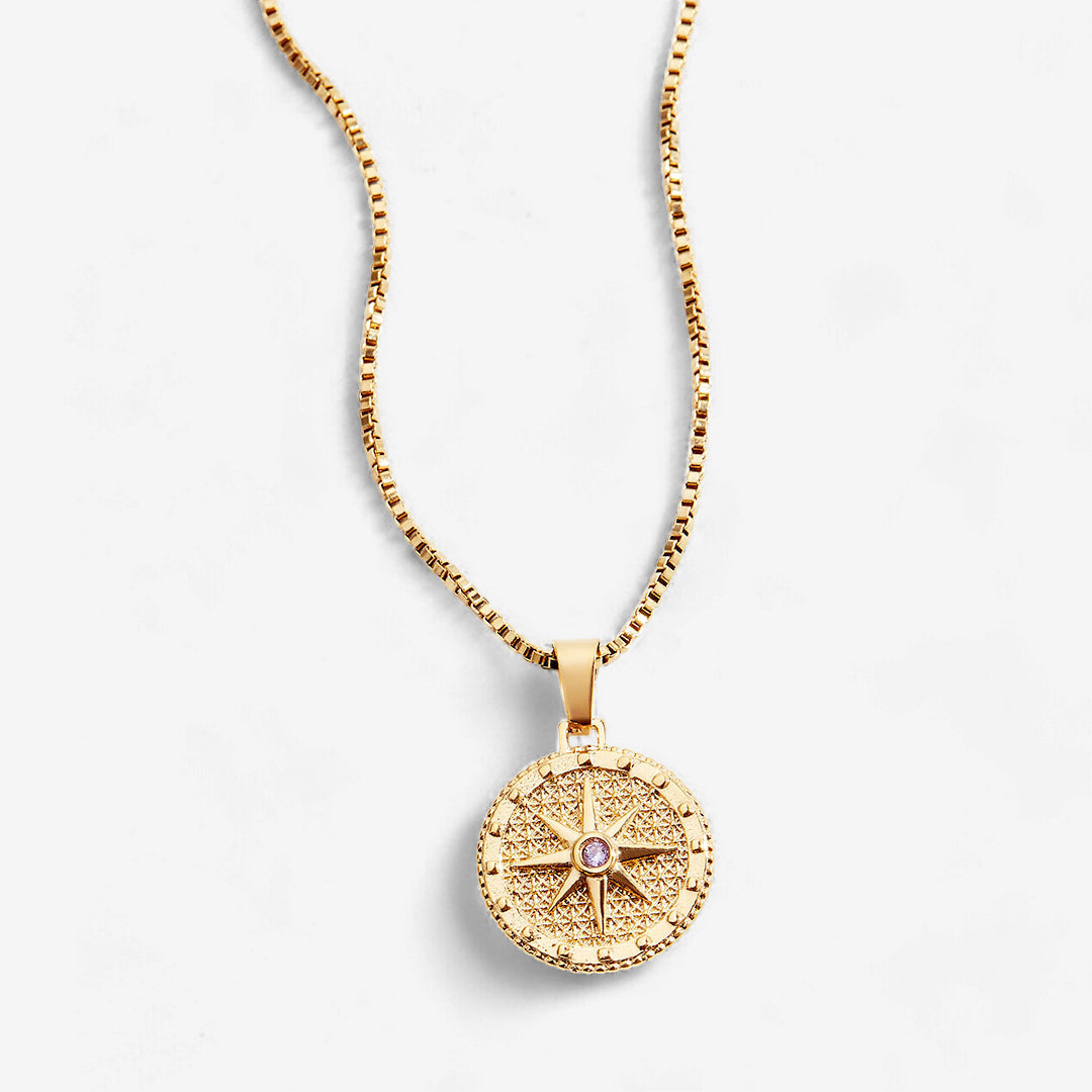 Birthstone Compass Pendant Necklace