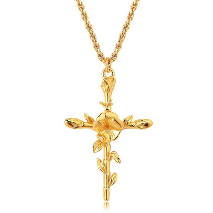 Floral Cross Pendant Necklace