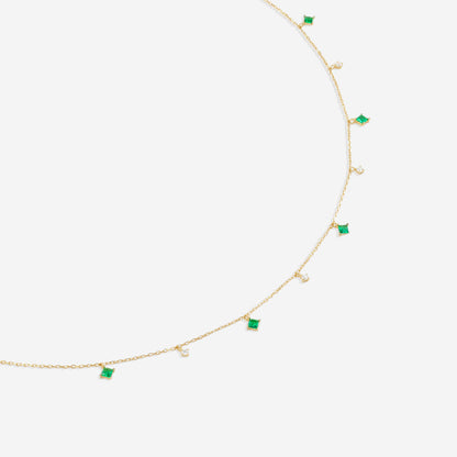 Princess-Cut Emerald Station Necklace