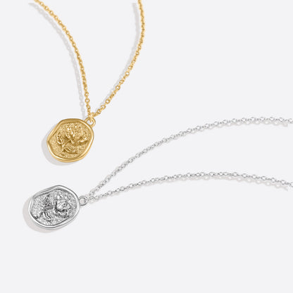 Stamped Rose Pendant Necklace