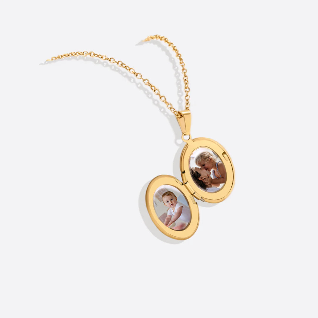 Engraved Oval Photo Locket Necklace