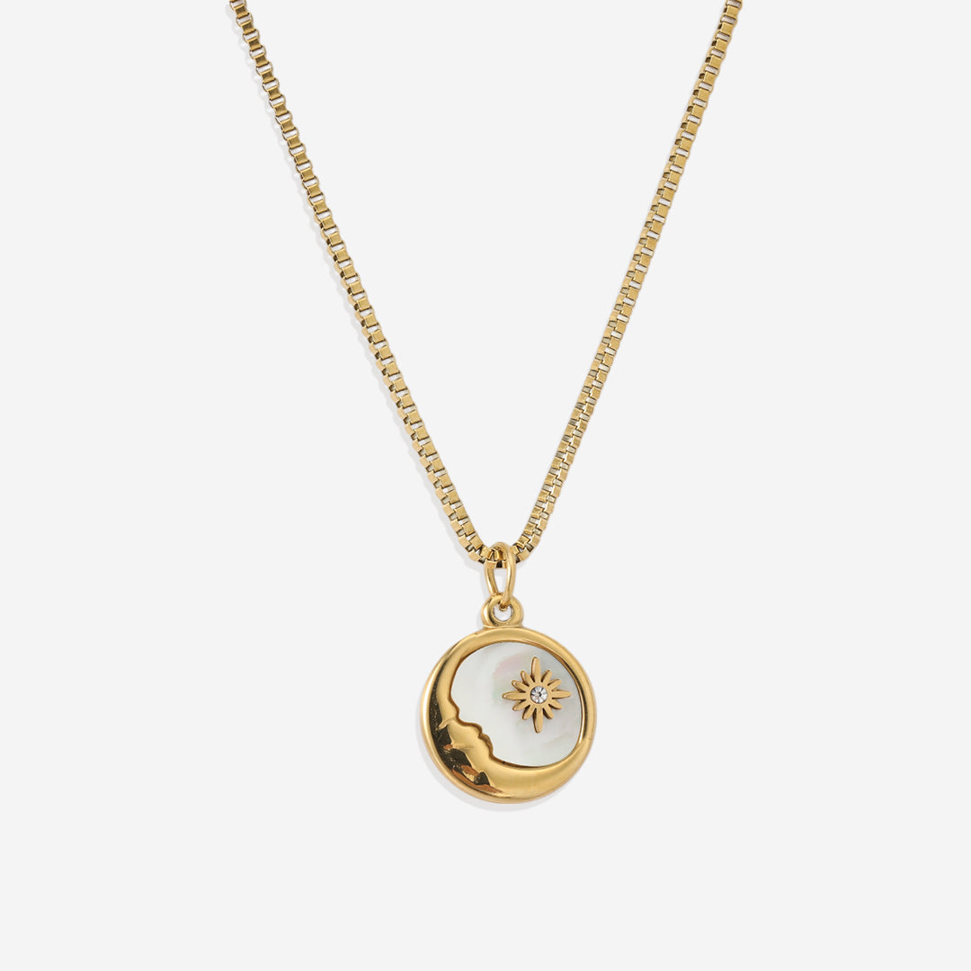 Mother of Pearl Moon Pendant Necklace