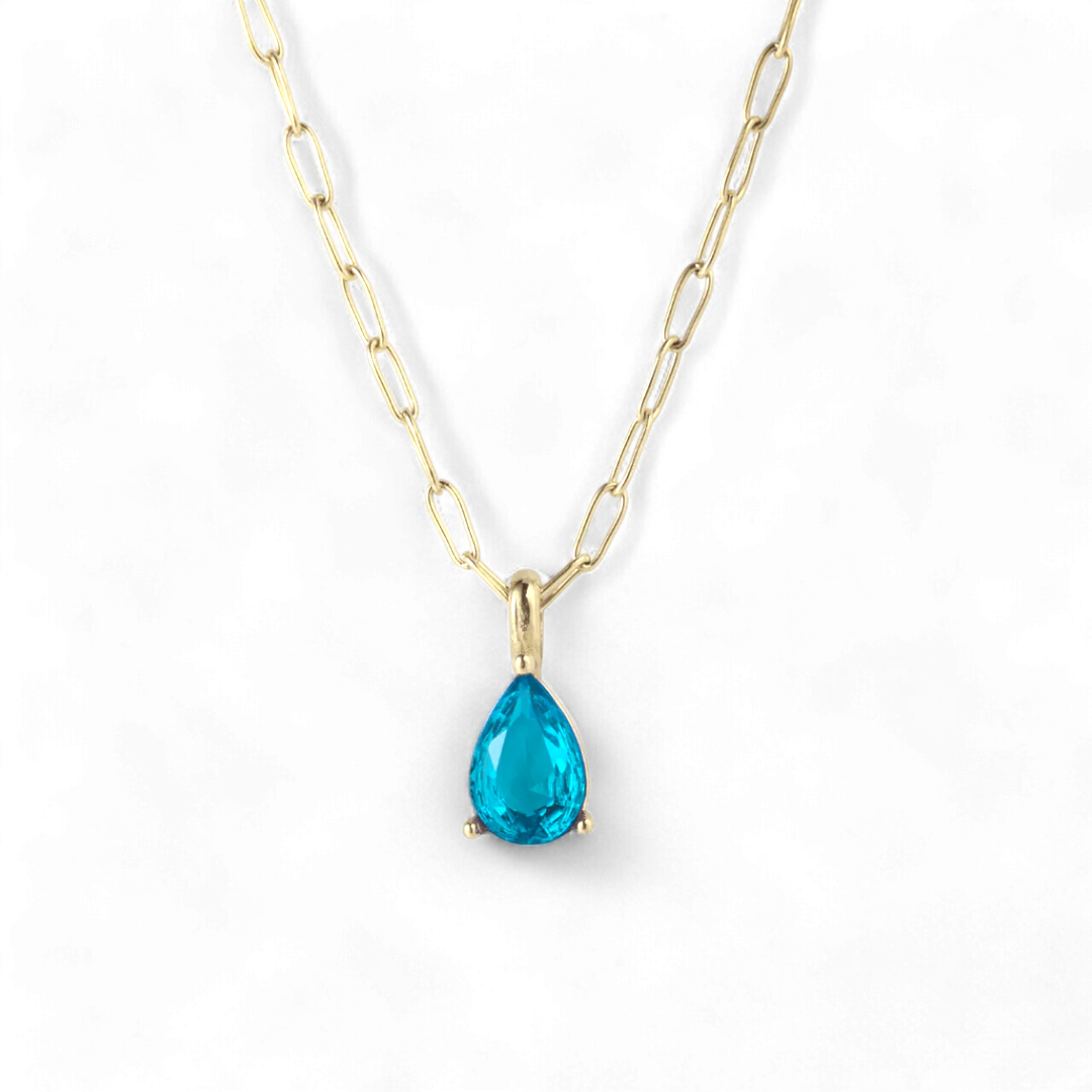 Birthstone Pendant Necklace with Dainty Paperclip Chain