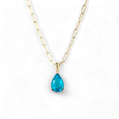 Birthstone Pendant Necklace with Dainty Paperclip Chain