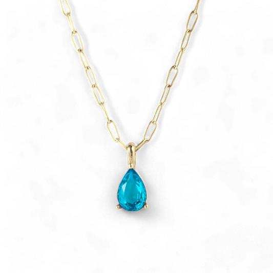 Birthstone Pendant Necklace with Dainty Paperclip Chain