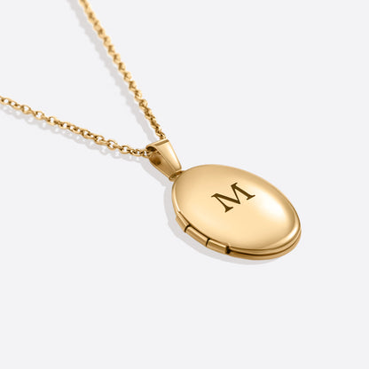 Engraved Oval Photo Locket Necklace