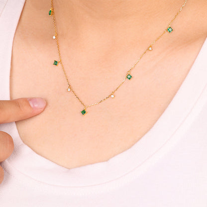 Princess-Cut Emerald Station Necklace