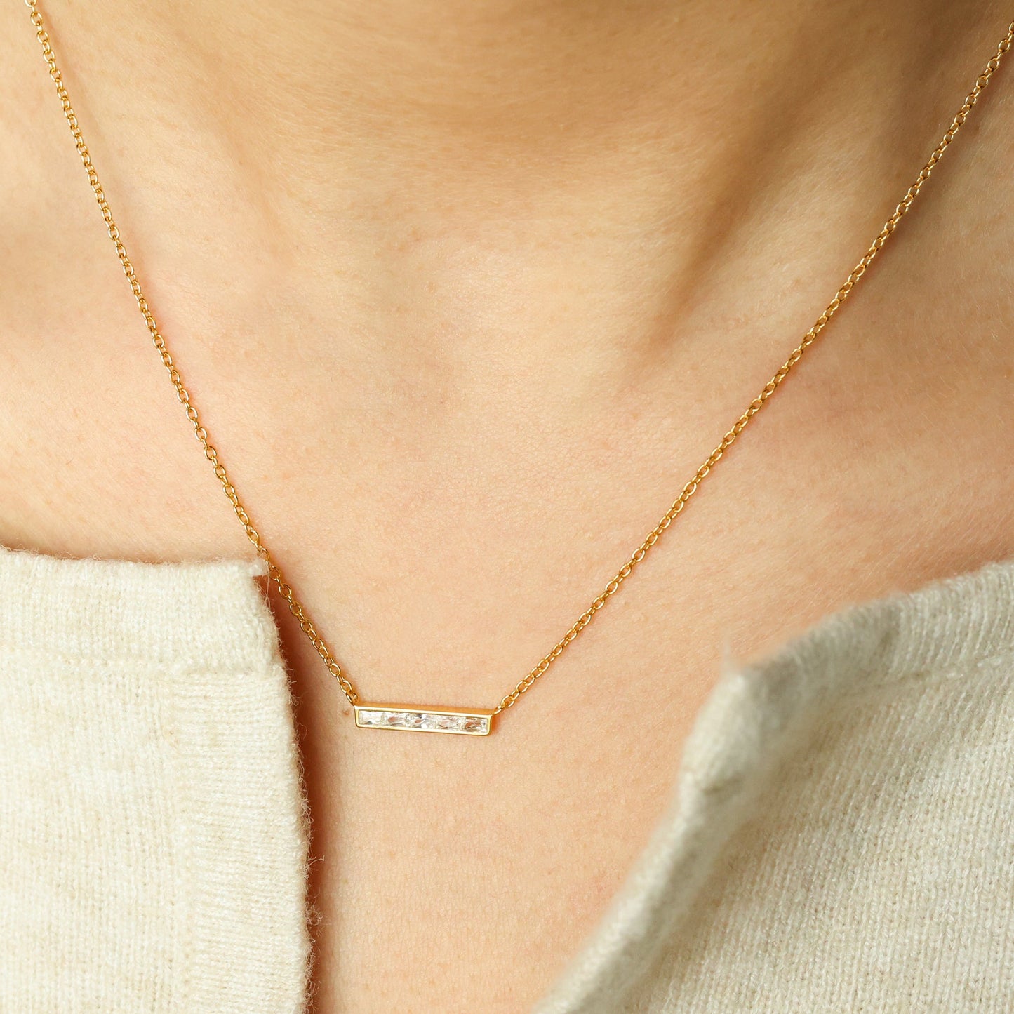 Dainty Crystal Bar Pendant Necklace