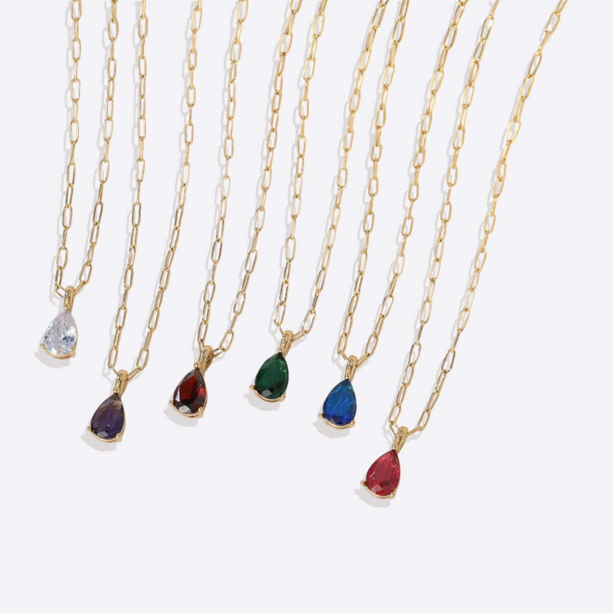 Birthstone Pendant Necklace with Dainty Paperclip Chain