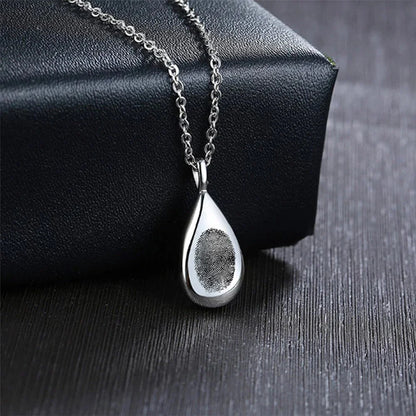 Fingerprint Teardrop Necklace with Engraving for Ashes