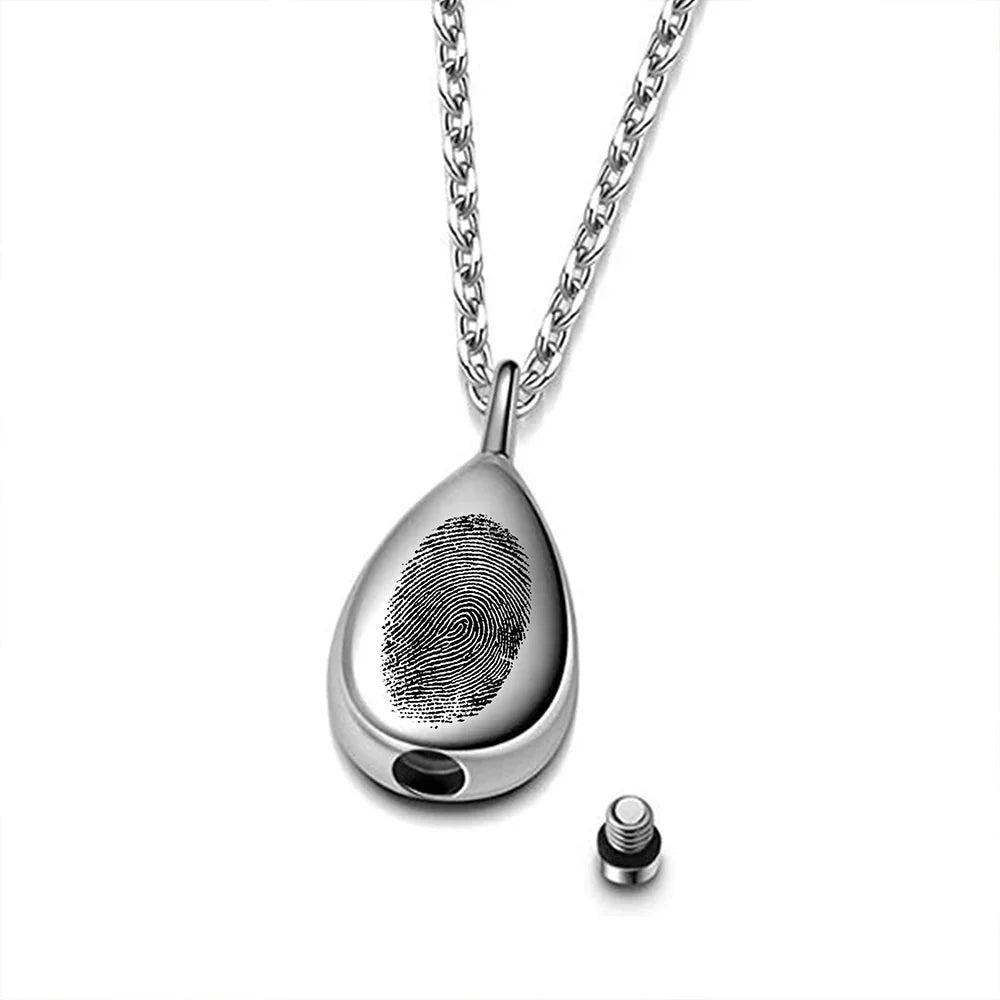 Fingerprint Teardrop Necklace with Engraving for Ashes