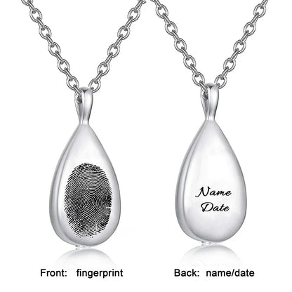 Fingerprint Teardrop Necklace with Engraving for Ashes