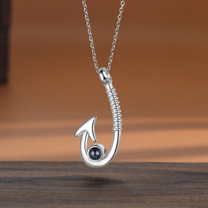 Fish Hook Pendant Photo Projection Necklace with Picture Inside