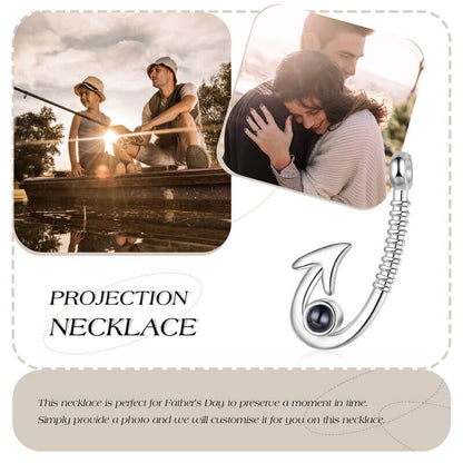 Fish Hook Pendant Photo Projection Necklace with Picture Inside