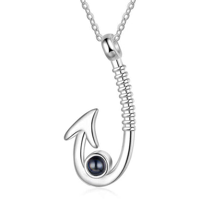 Fish Hook Pendant Photo Projection Necklace with Picture Inside