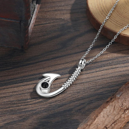 Fish Hook Pendant Photo Projection Necklace with Picture Inside