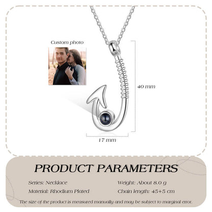 Fish Hook Pendant Photo Projection Necklace with Picture Inside