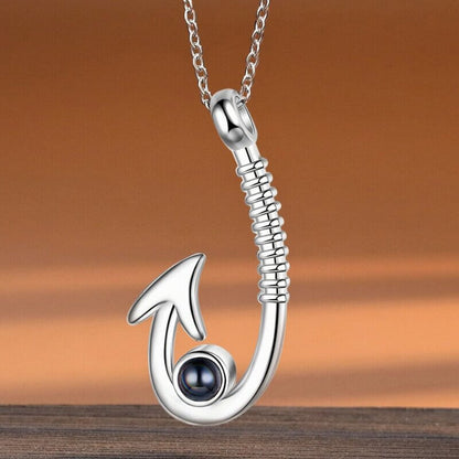 Fish Hook Pendant Photo Projection Necklace with Picture Inside