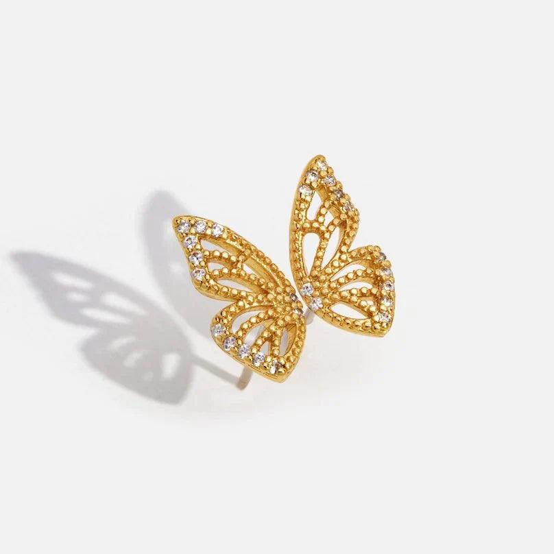 Gold Butterfly Wing Double Piercing Earrings