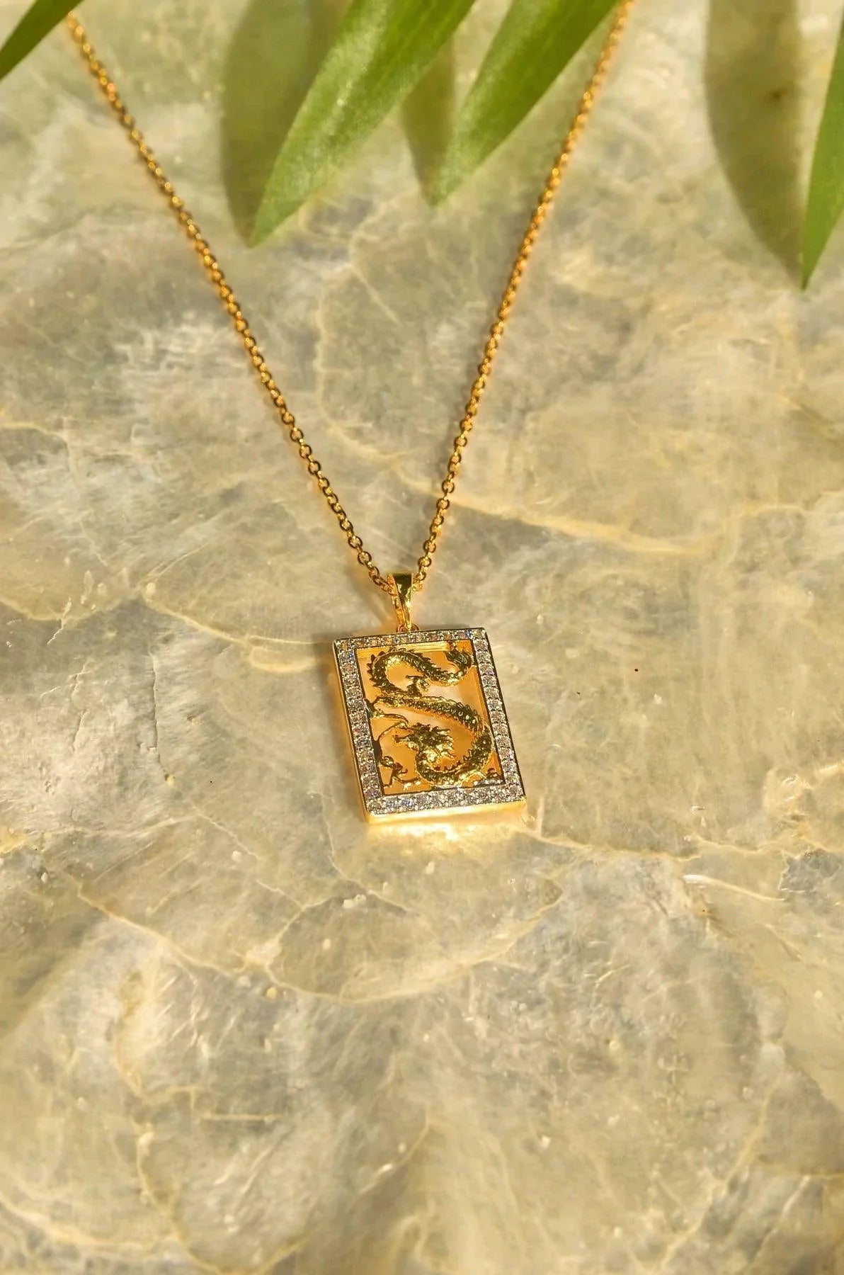 Gold Dragon Tablet Necklace