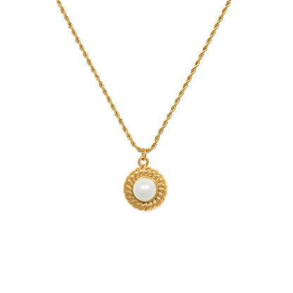 Gold Pearl Pendant With Rope Chain Necklace