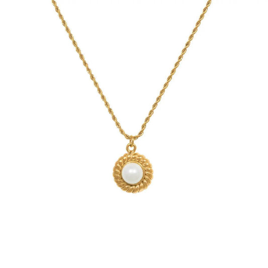 Gold Pearl Pendant With Rope Chain Necklace