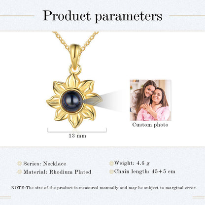 Necklace with Picture Inside | Sunflower Photo Projection Necklace Yellow Gold | Photo Projection Necklace