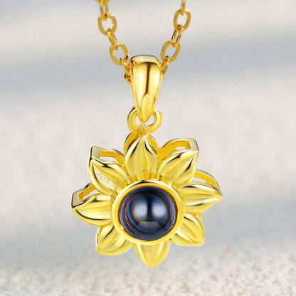 Necklace with Picture Inside | Sunflower Photo Projection Necklace Yellow Gold | Photo Projection Necklace