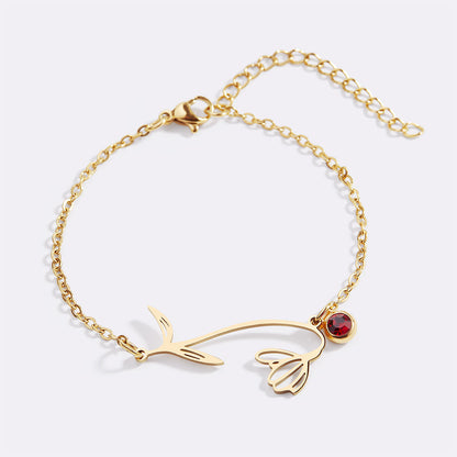 Dainty Birth Flower Bracelet with Birthstone Charm