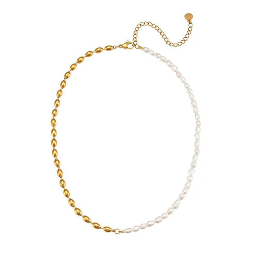 Half Pearl Half Bead Chain Necklace