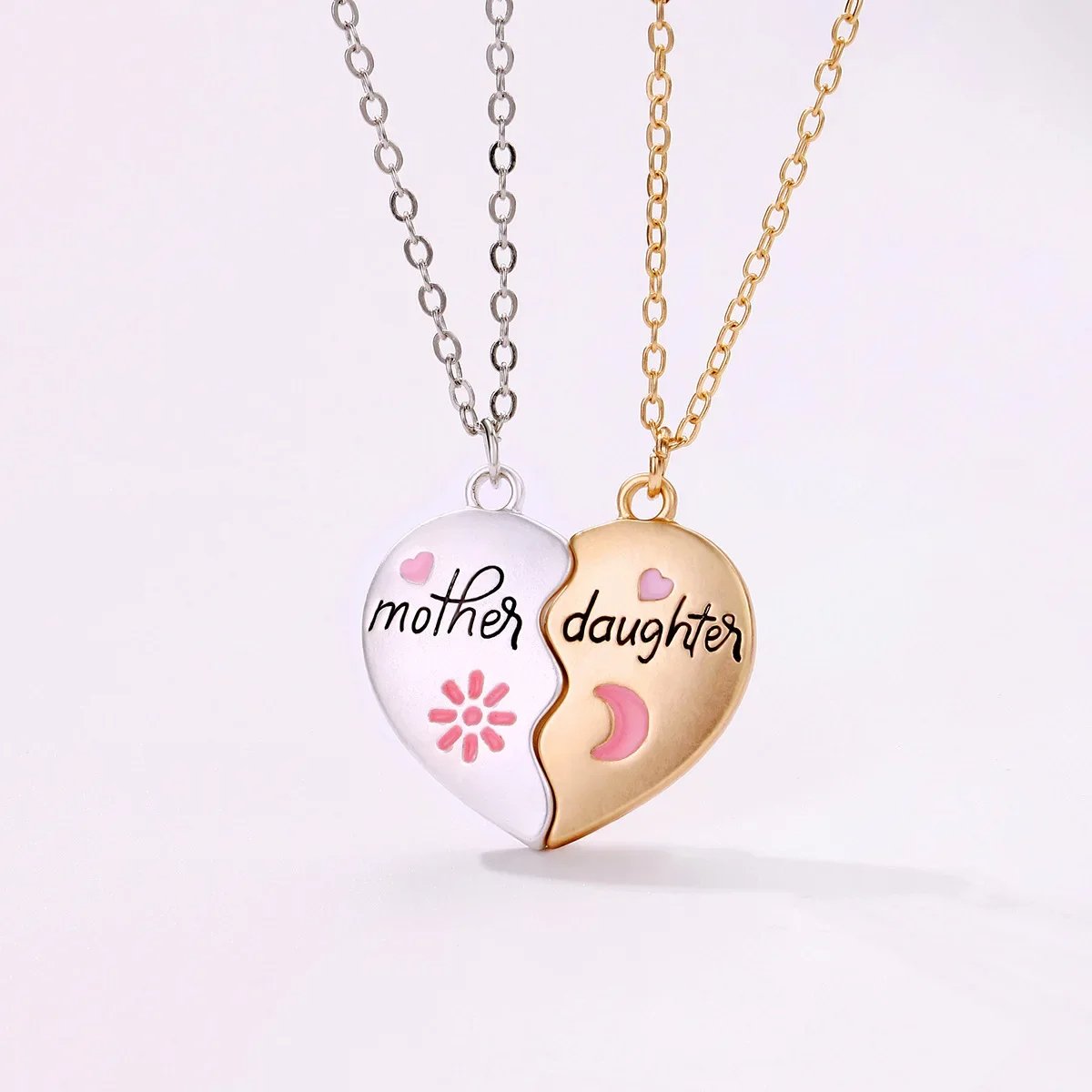 Heart Bond Connecting Mother-Daughter Necklaces