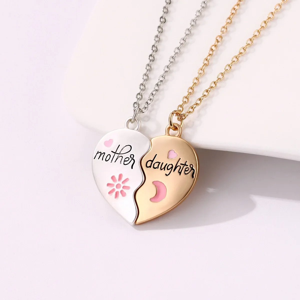 Heart Bond Connecting Mother-Daughter Necklaces