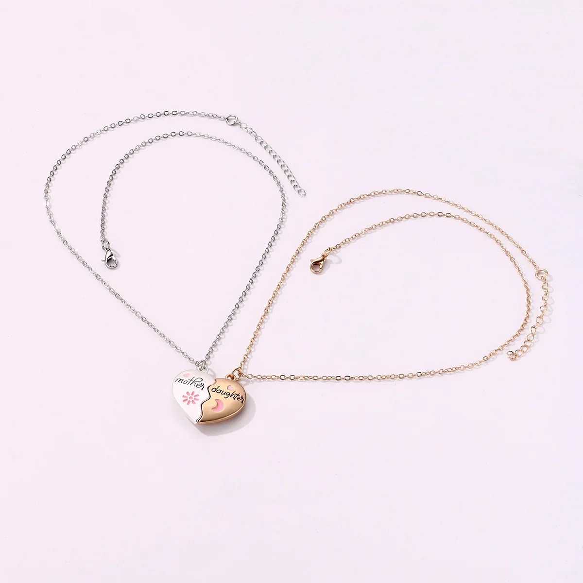 Heart Bond Connecting Mother-Daughter Necklaces