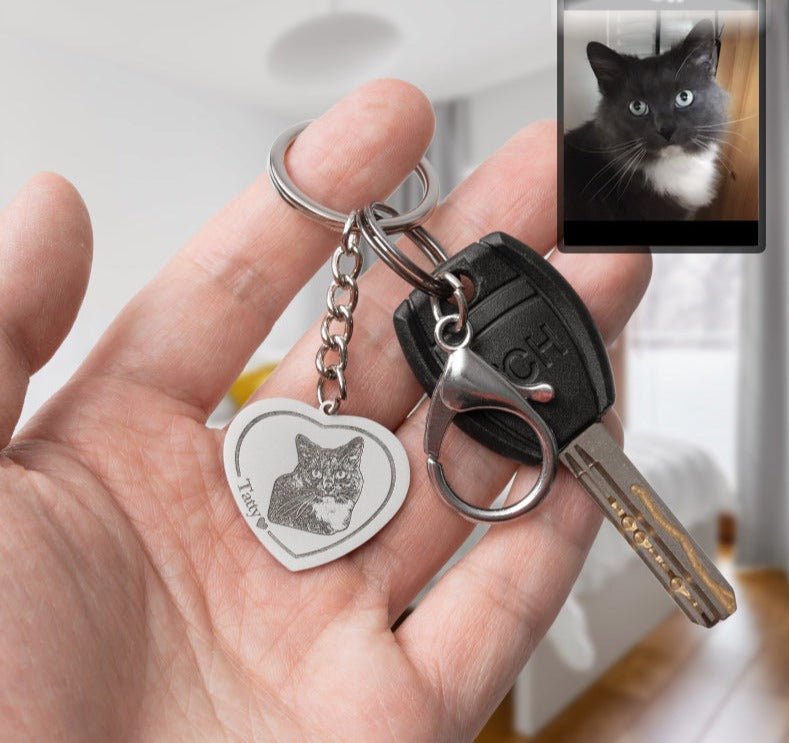 Heart Cat Memorial Keychain